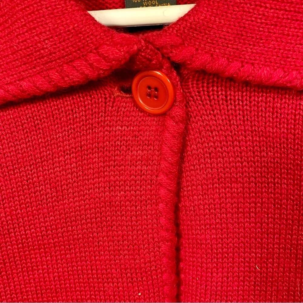 A. Giannetti Cardigan‎ Sweater Women Sz L Red 100% Merino Wool Collar Christmas - Picture 6 of 12